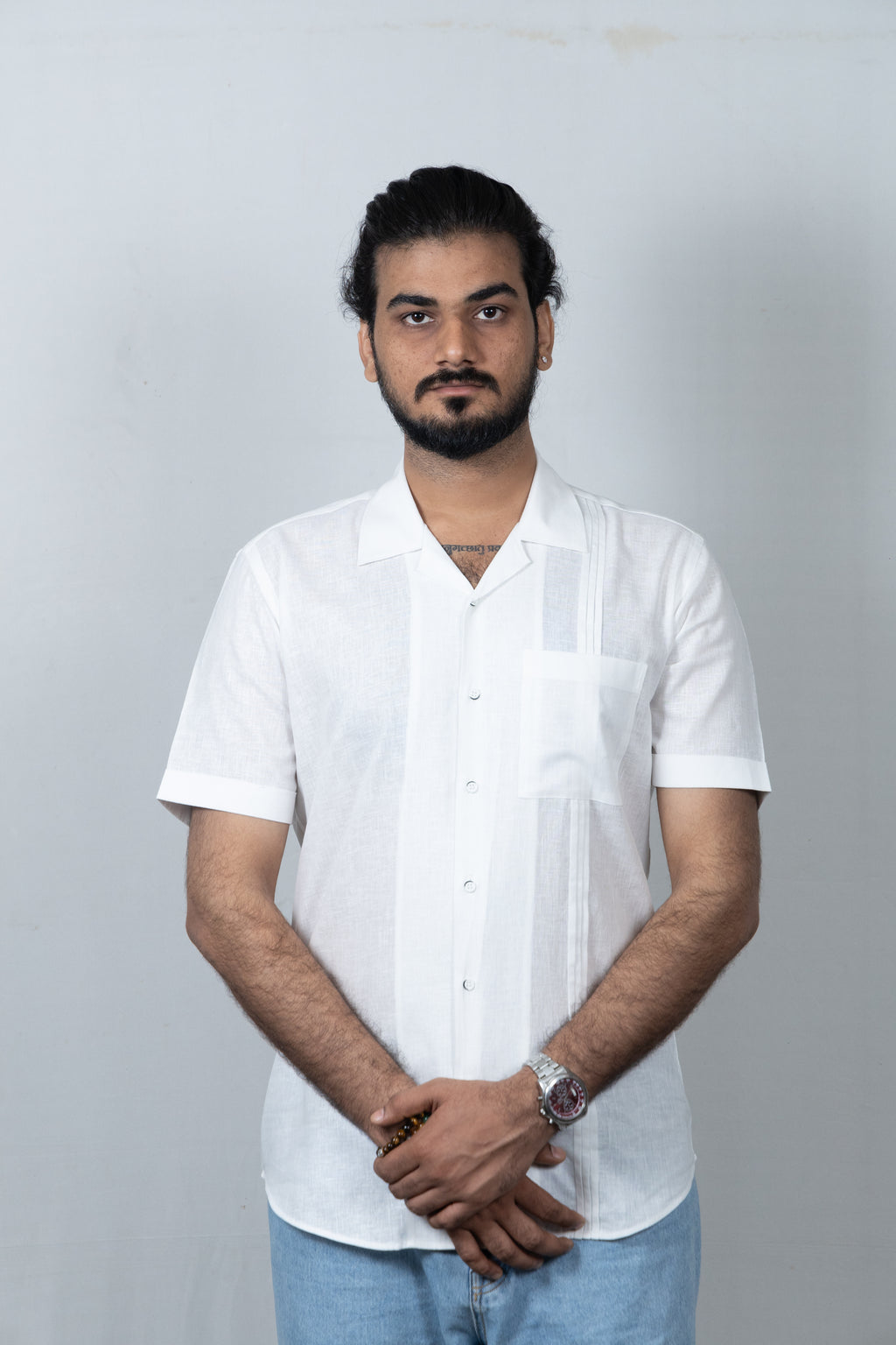 Half-Sleeve White Linen Shirt