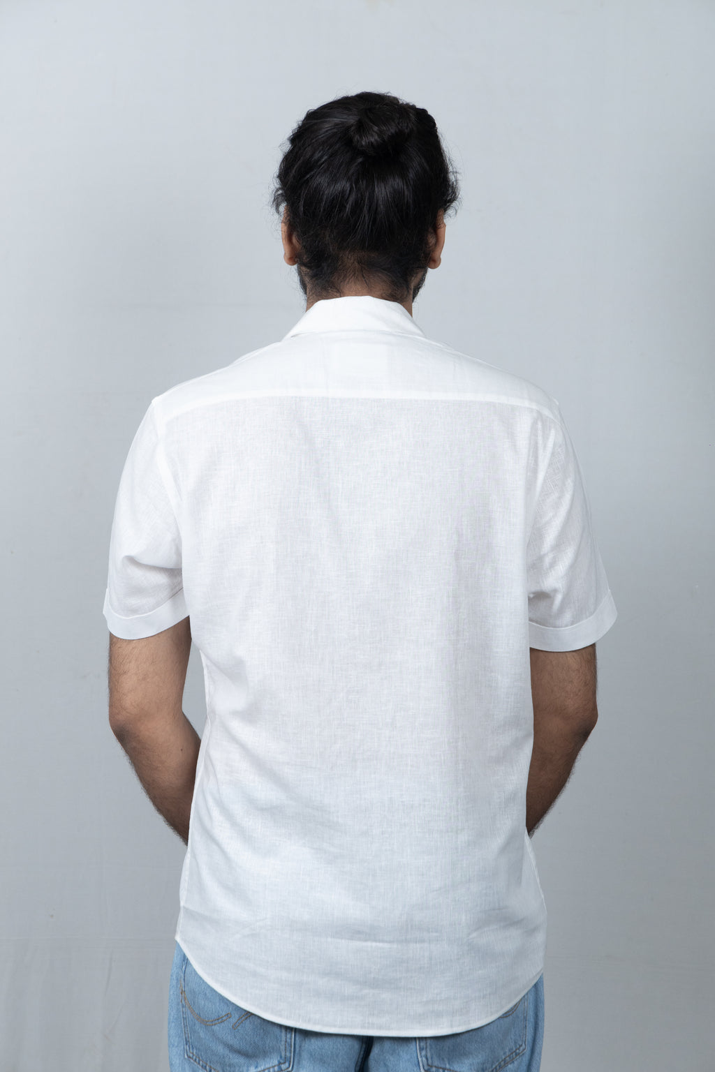 Half-Sleeve White Linen Shirt