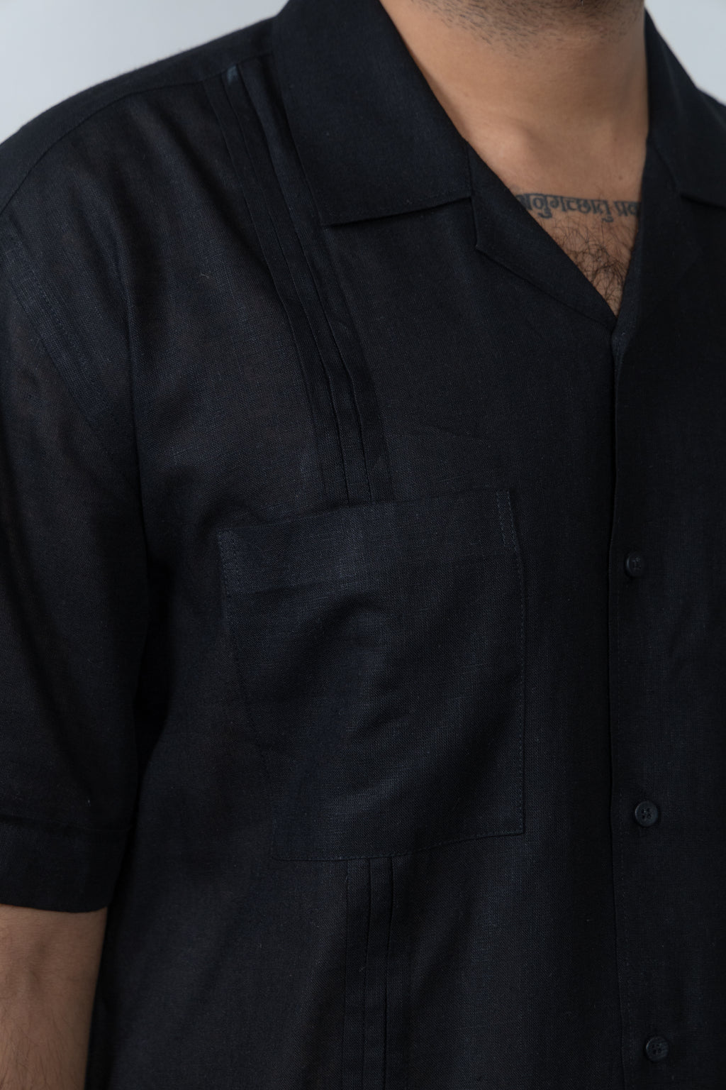 Half-Sleeve Black Linen Shirt