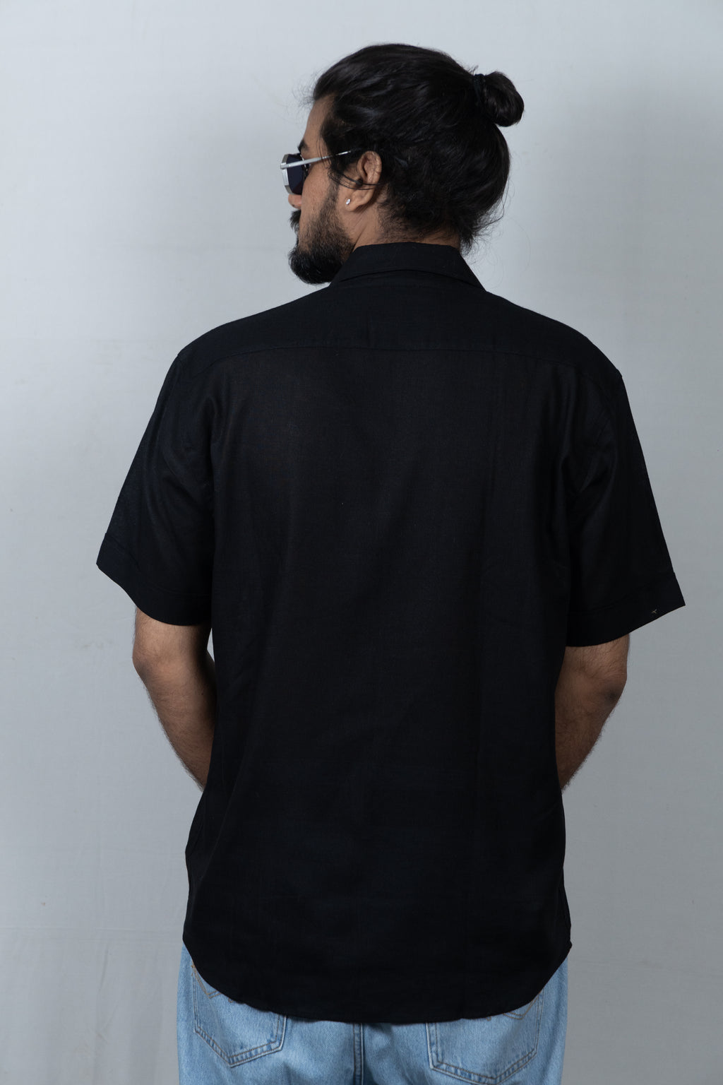 Half-Sleeve Black Linen Shirt