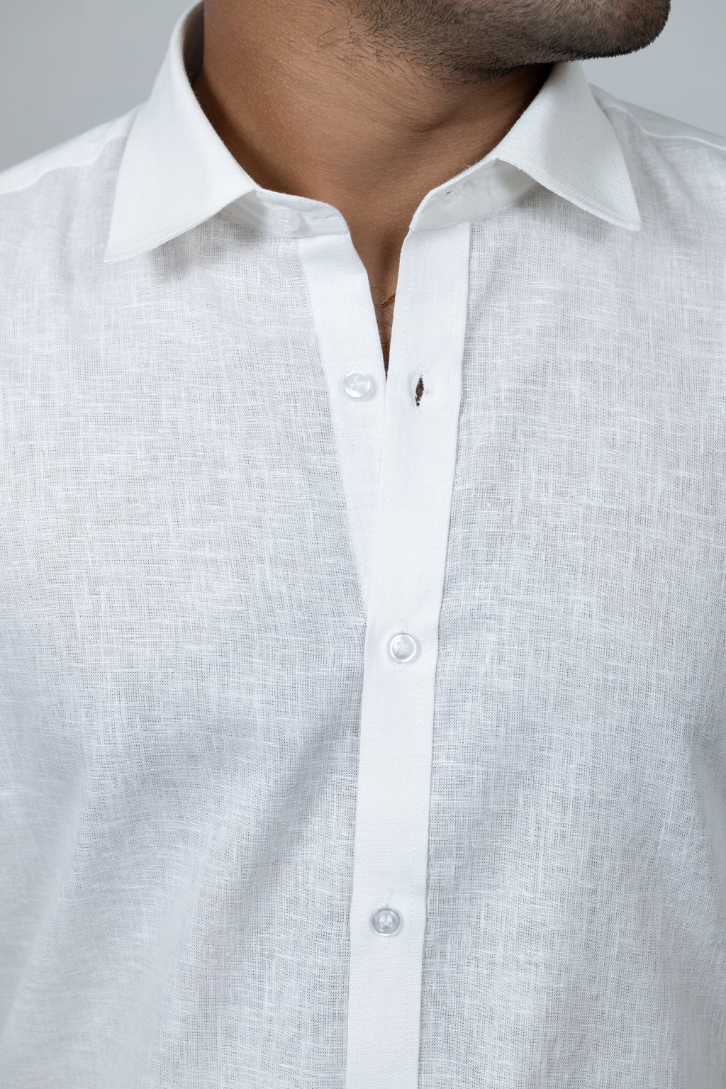 White Linen Spread Collar Shirt