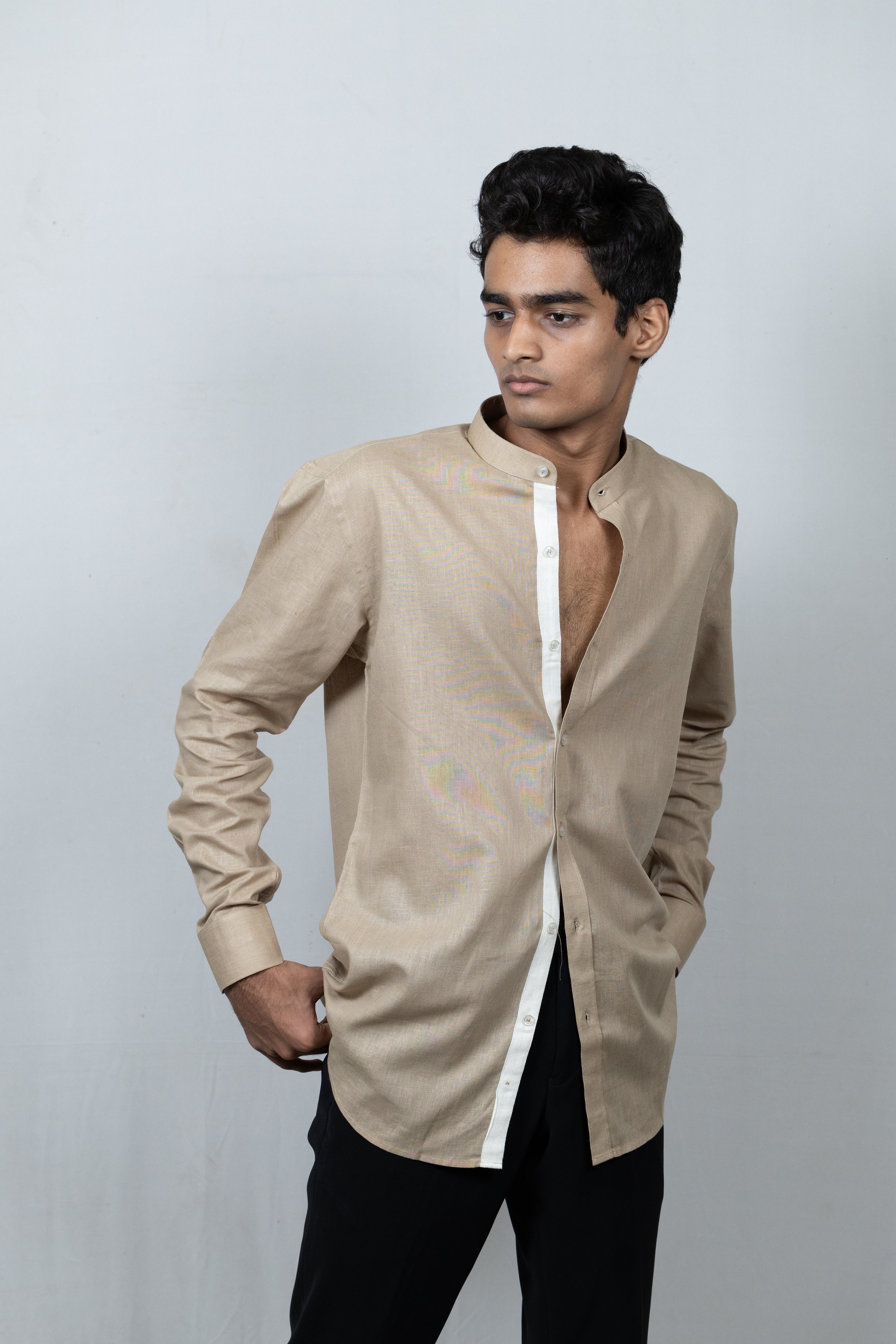 Urban Trim Linen Shirt - Light Brown