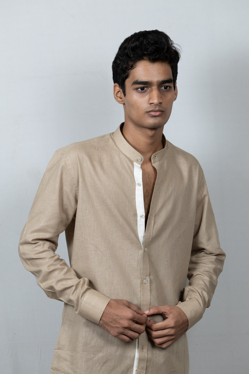 Urban Trim Linen Shirt - Light Brown