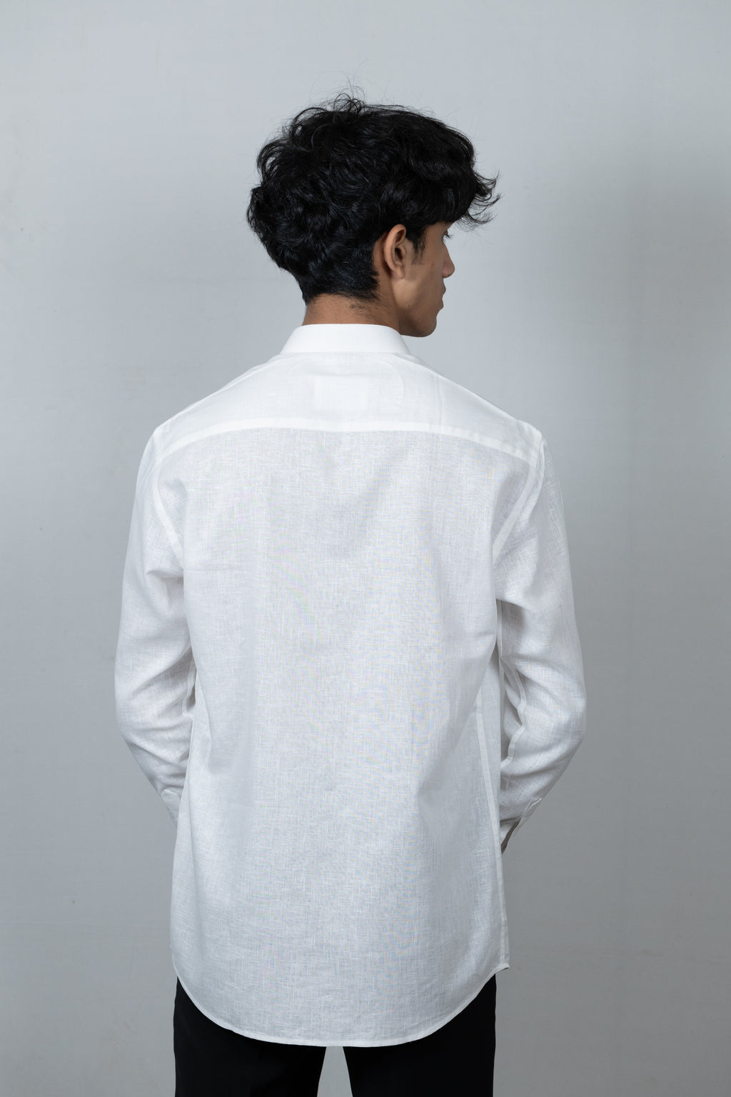 White Linen Madarin Collar Shirt