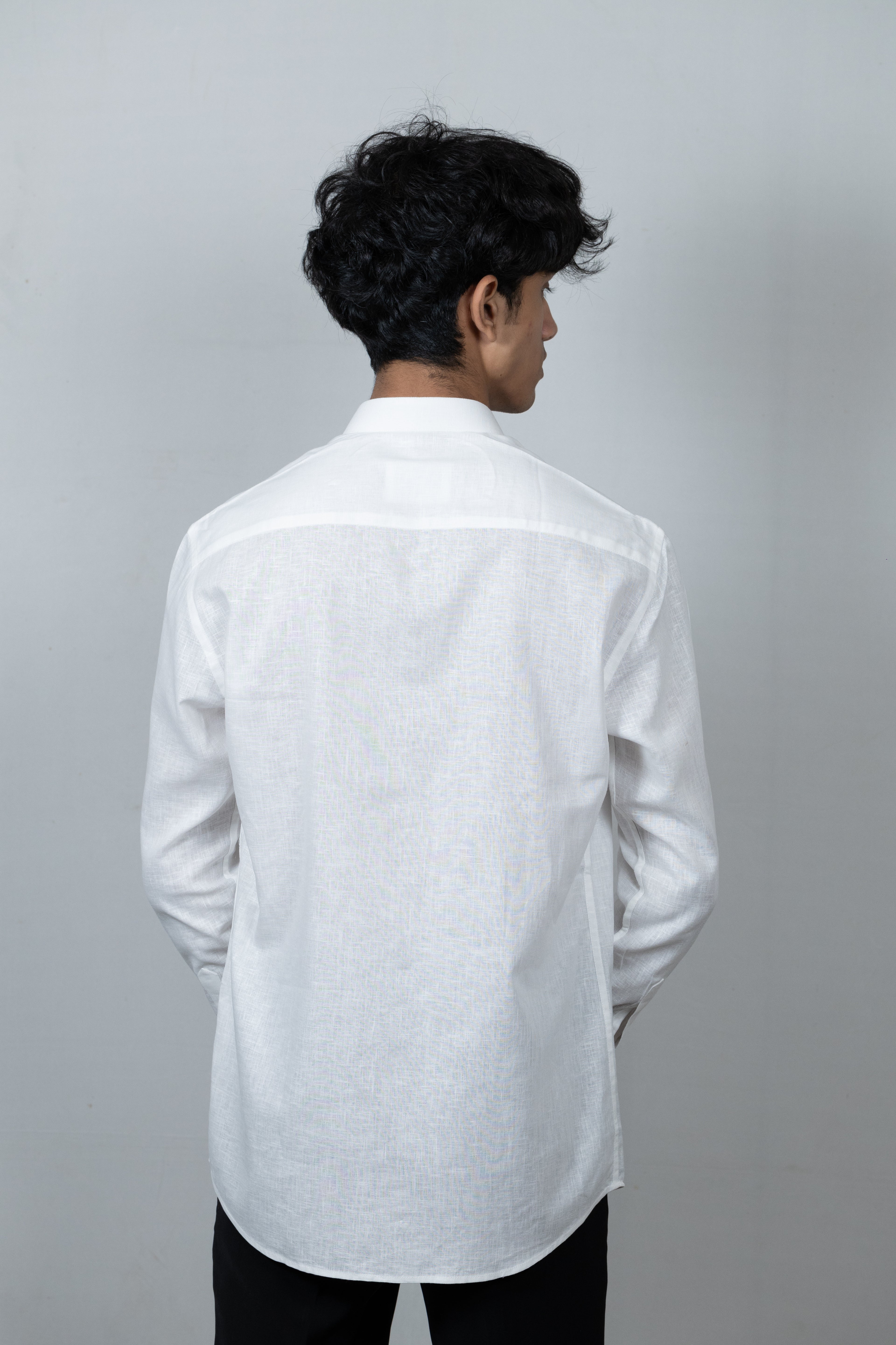 White Linen Madarin Collar Shirt