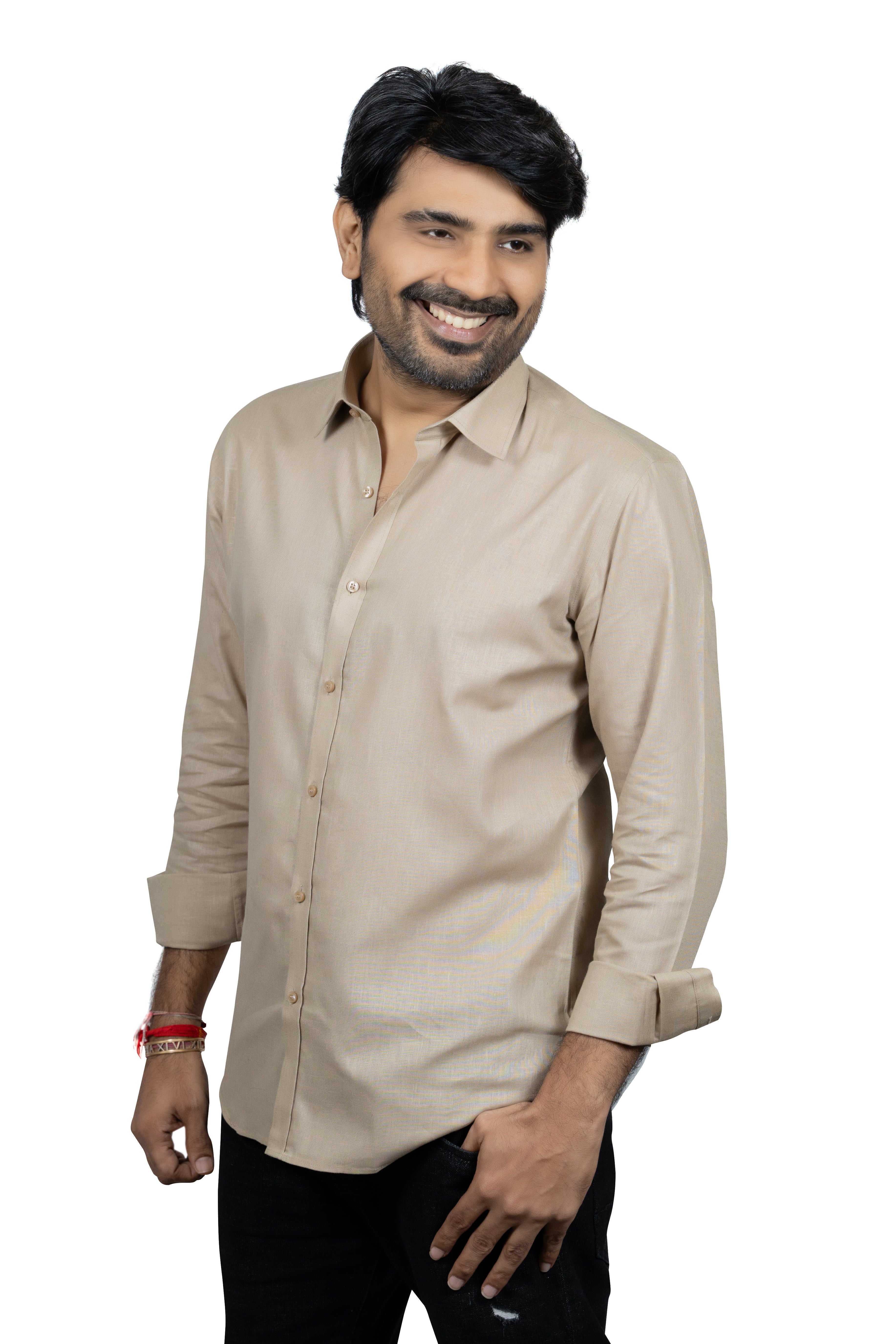 Brown Linen Spread Collar Shirt