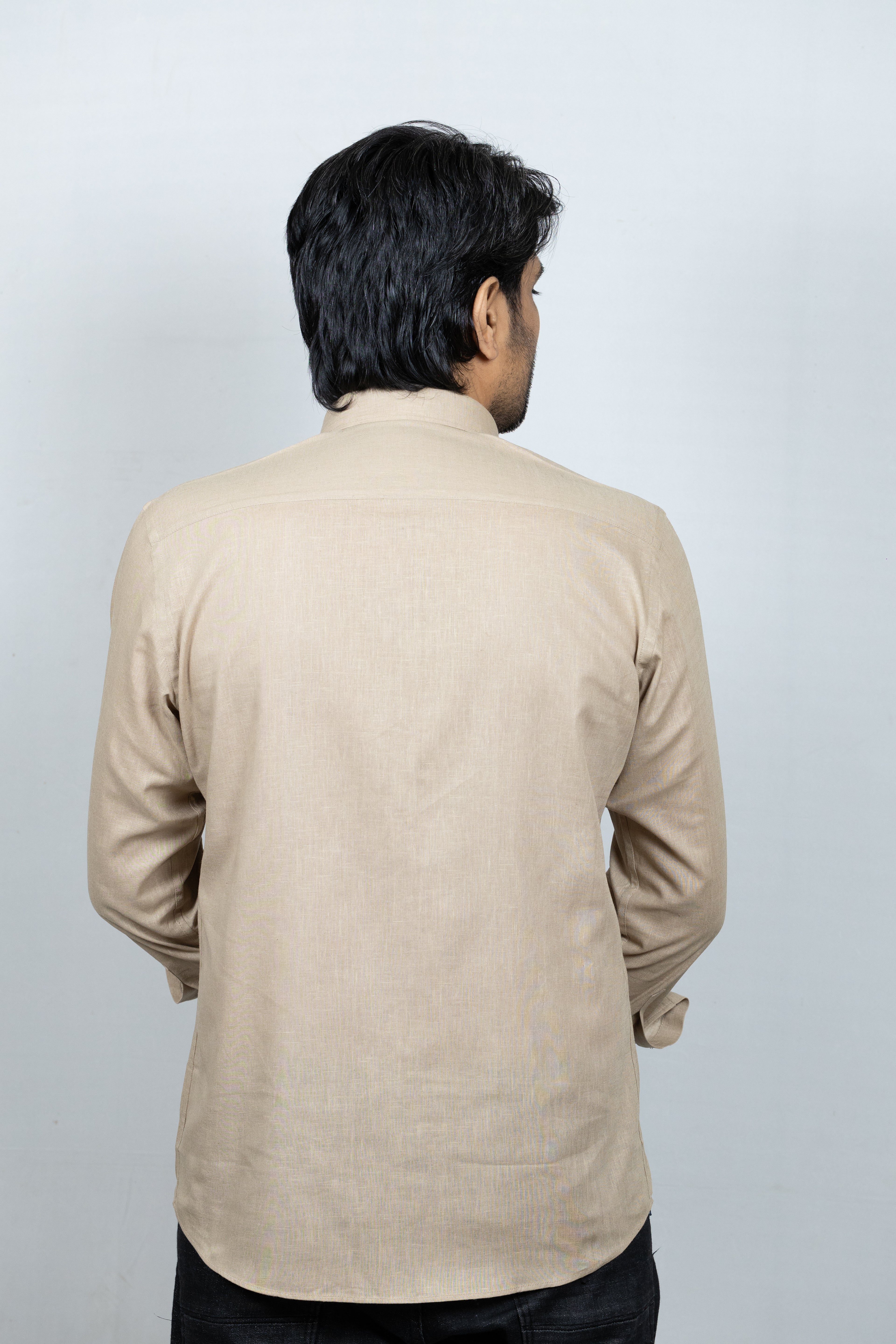 Brown Linen Spread Collar Shirt