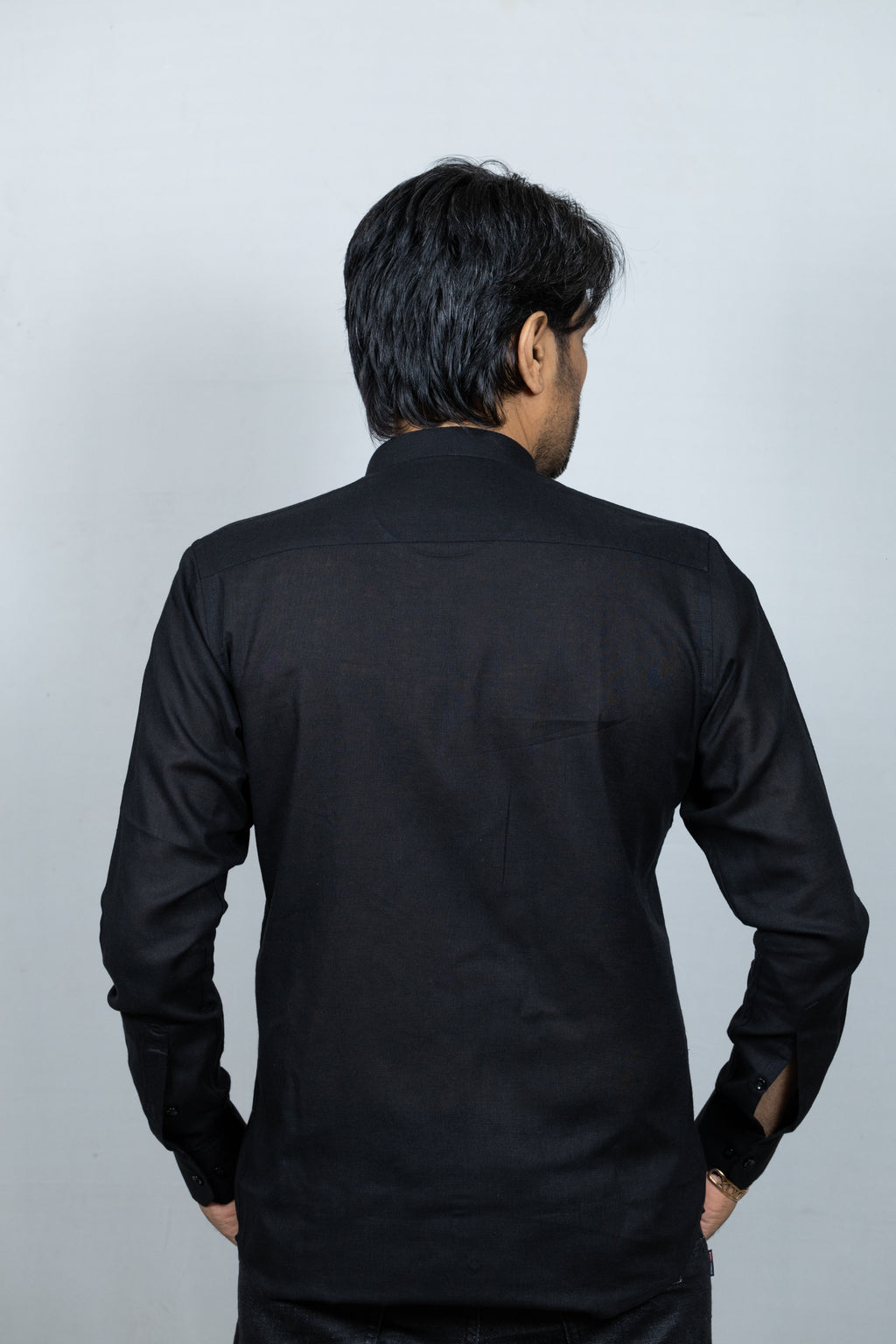Black Linen Madarin Collar Shirt
