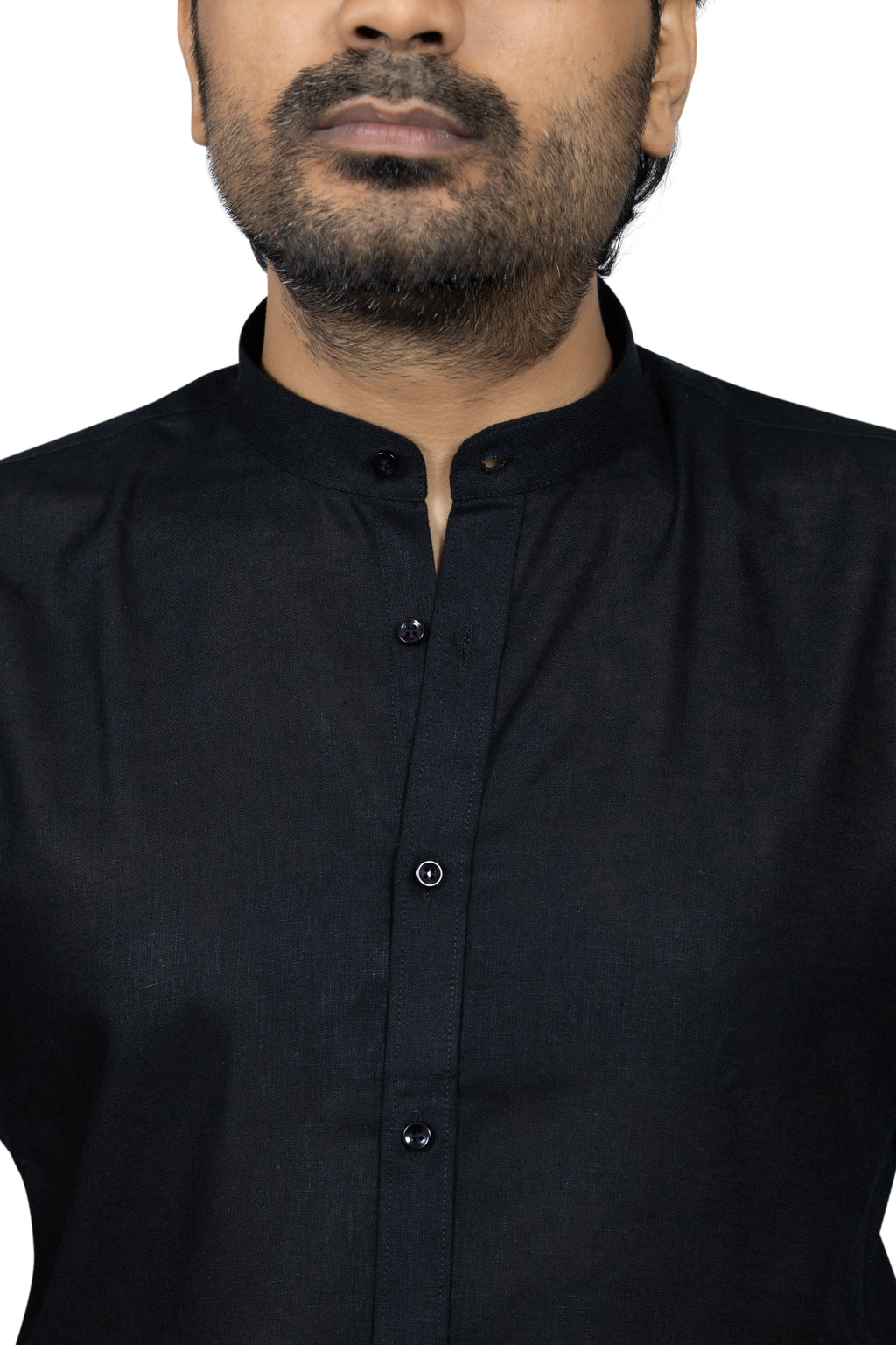Black Linen Madarin Collar Shirt