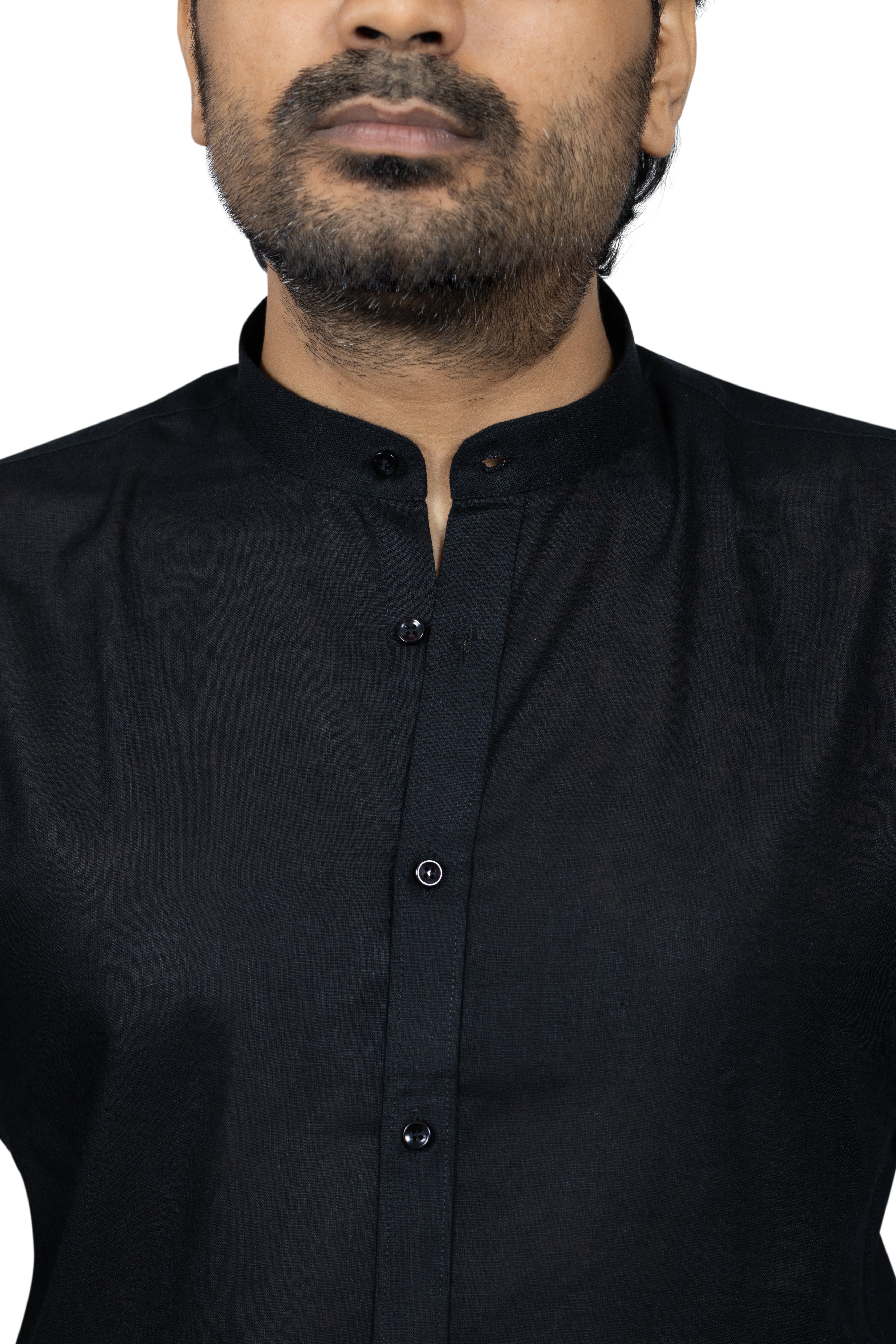 Black Linen Madarin Collar Shirt