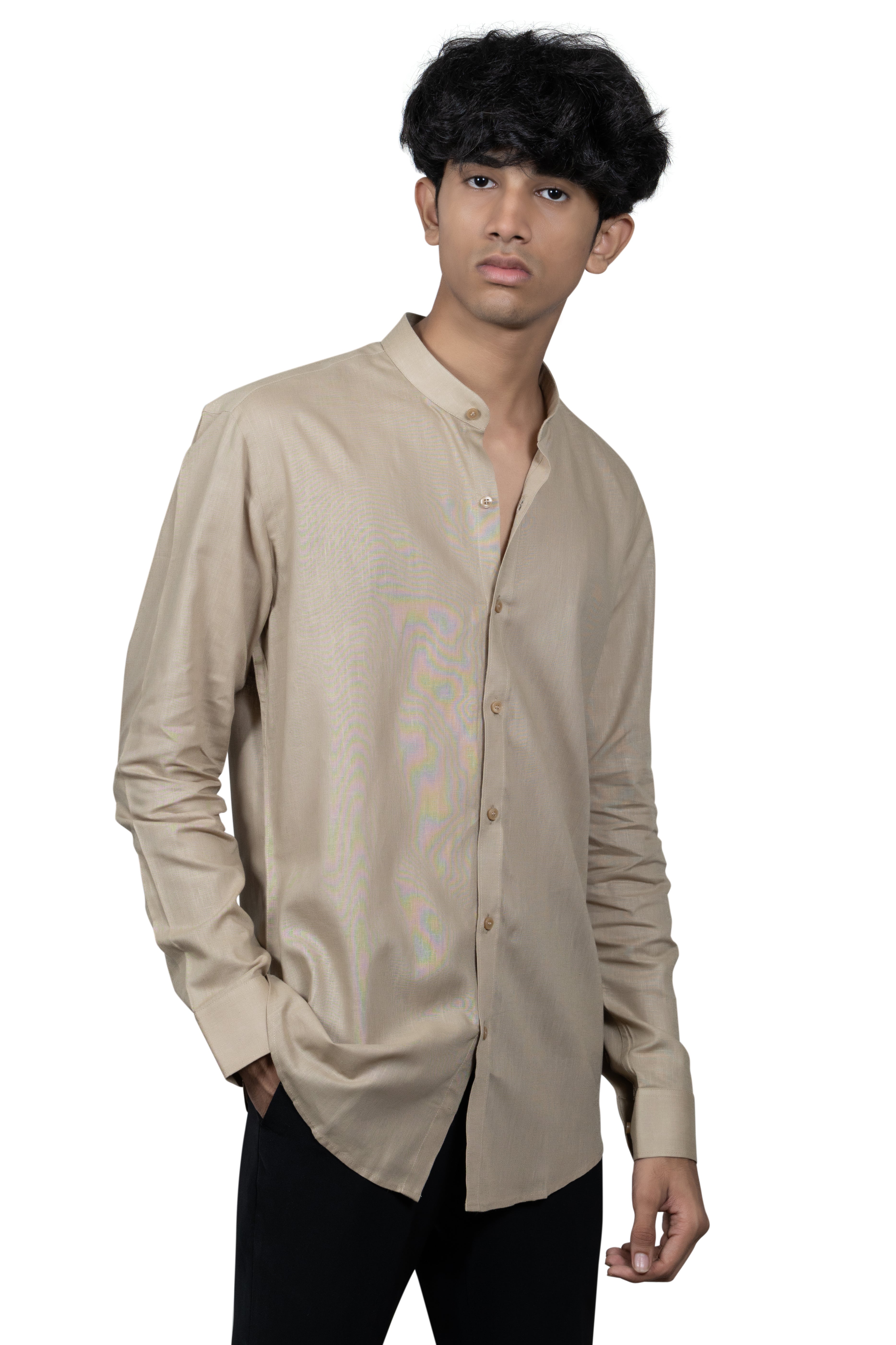 Brown Linen Madarin Collar Shirt