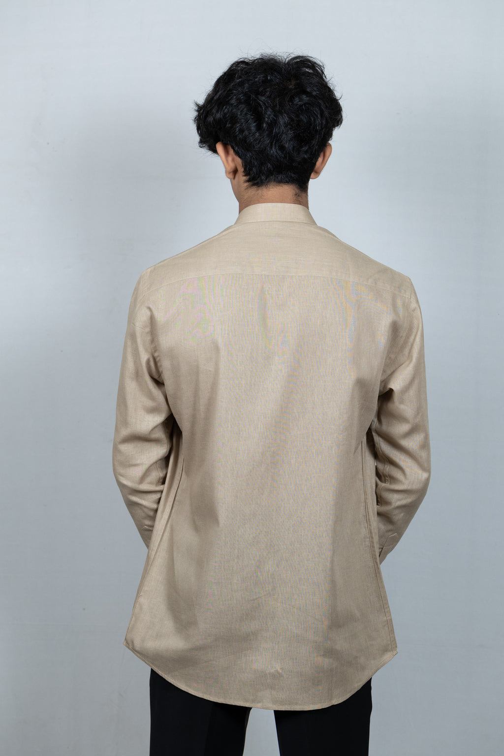 Brown Linen Madarin Collar Shirt