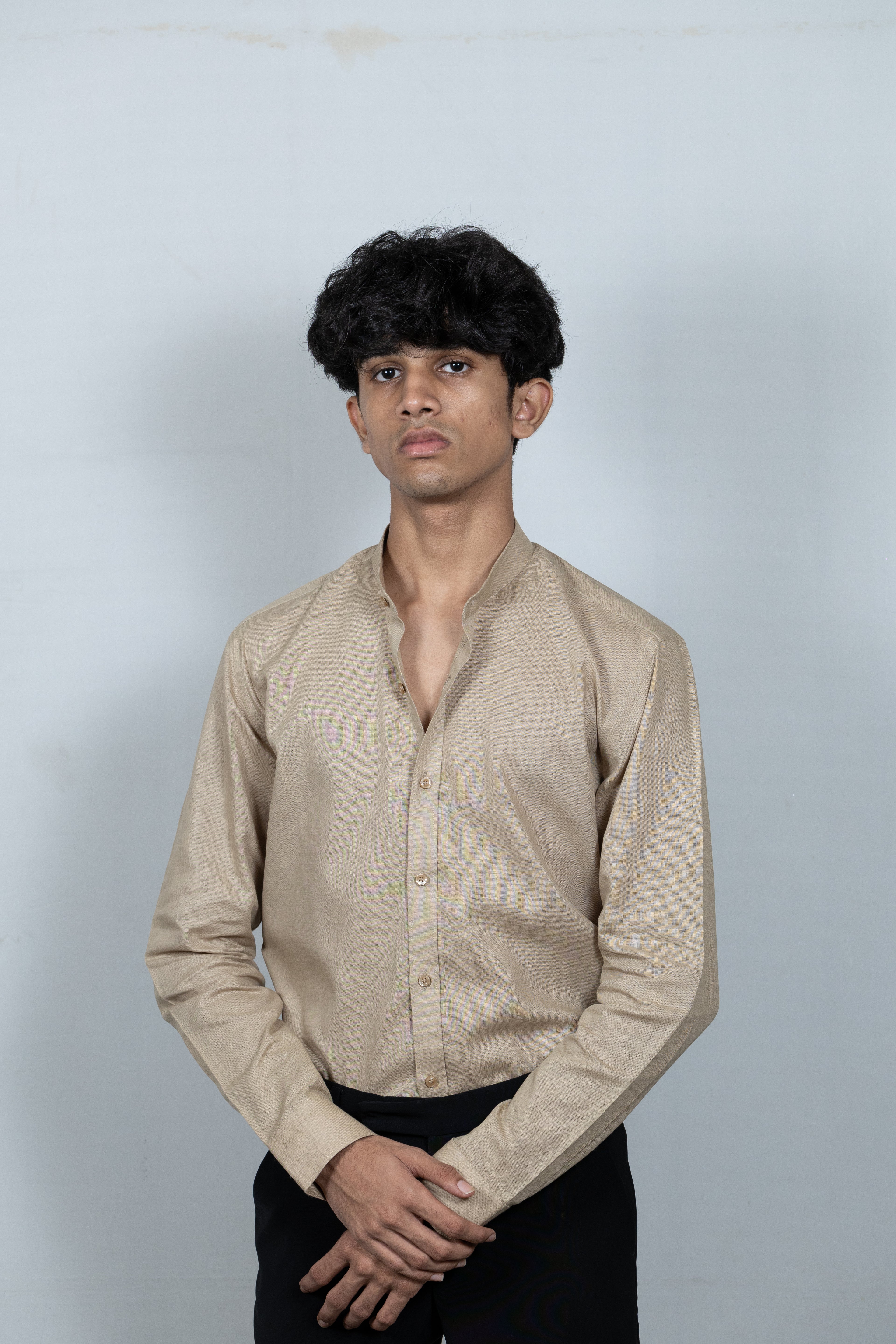 Brown Linen Madarin Collar Shirt