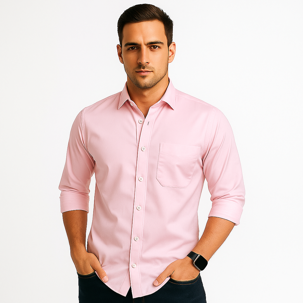 Pink Solid Regular Fit Shirt