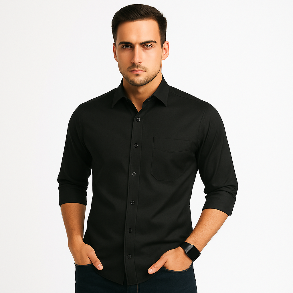 Black Solid Regular Fit Shirt