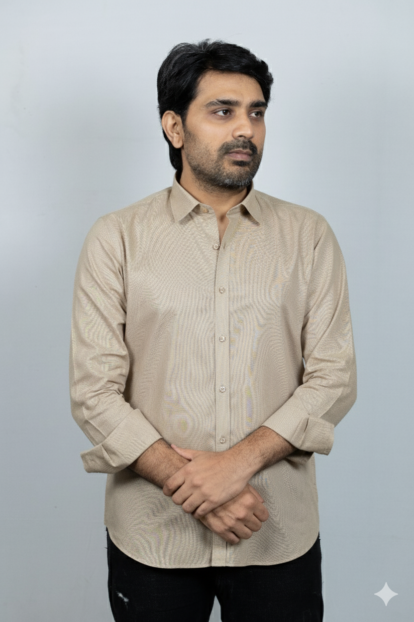 Brown Linen Spread Collar Shirt