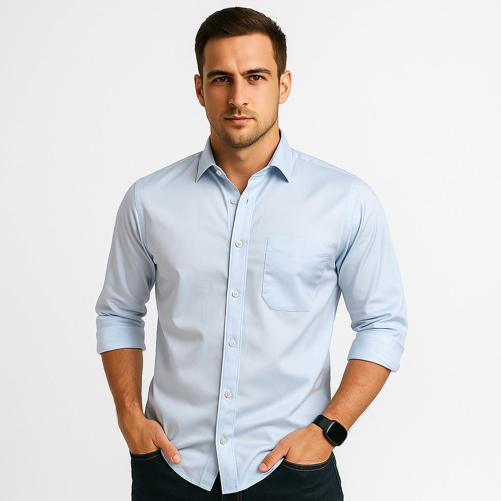 Blue Solid Regular Fit Shirt