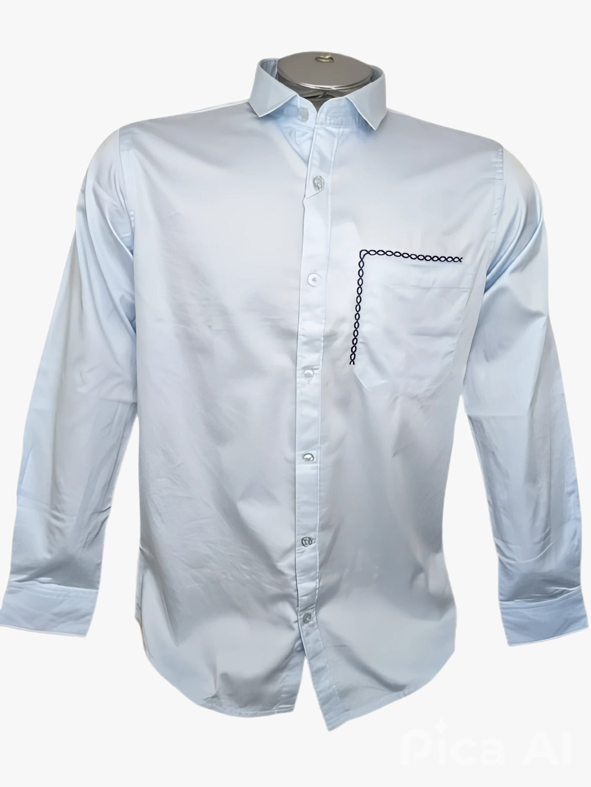 Pocket Printed Light Blue Casual Shirt